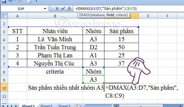 Instrucciones sobre cómo utilizar la función Dmax en Excel