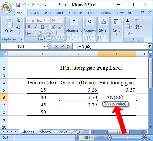 Resumen de funciones trigonométricas en Excel