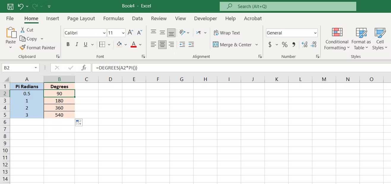 كيفية استخدام وظيفة PI في Excel