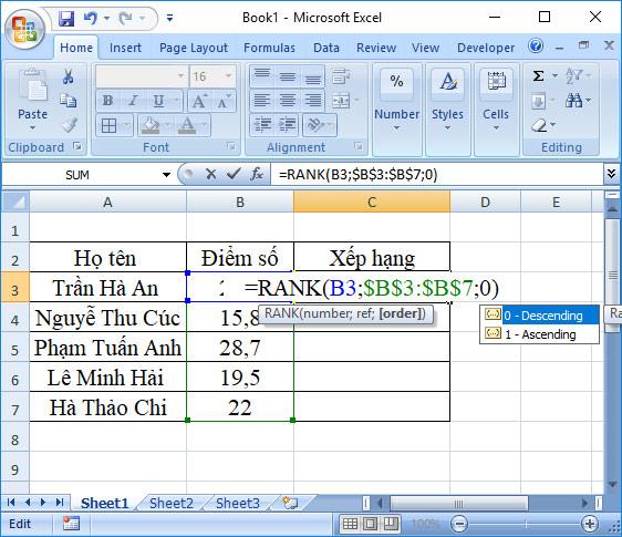 Cómo clasificar en Excel usando la función RANK