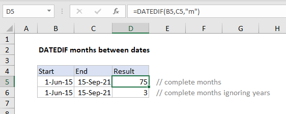 Funcția DATEDIF în Excel