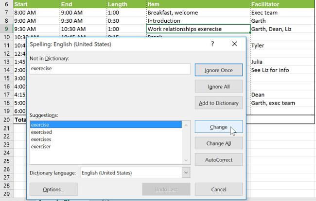 Excel 2016 - 第 11 課：檢查 Excel 電子表格中的拼寫