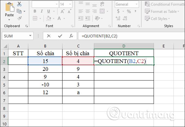 Funcția de împărțire în Excel: funcția MOD (obține restul) și funcția QUOTIENT (obține partea întreagă)