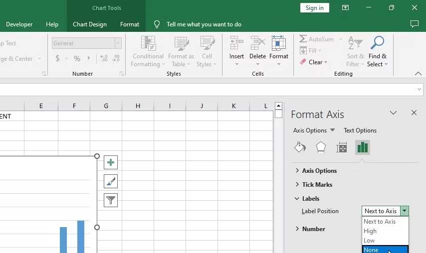 So blenden Sie Diagrammachsen in Excel ein oder aus