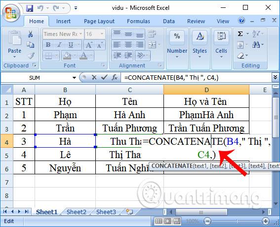 Excel에서 CONCATENATE 함수를 사용하는 방법