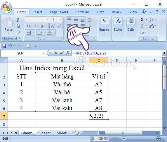 Función de índice en Excel: fórmula y uso