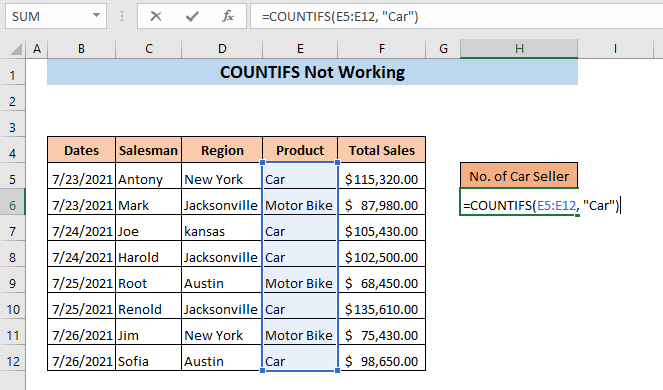 وظيفة COUNTIFS، كيفية استخدام وظيفة عدد الخلايا وفقًا لشروط متعددة في Excel