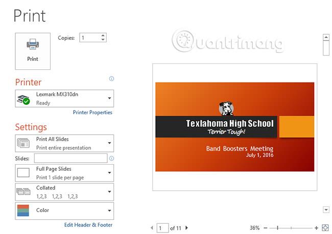 PowerPoint 2016: Cara mencetak slaid dan pembentangan