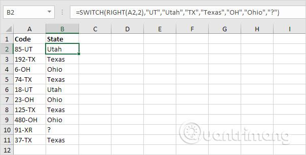 Cum se utilizează funcția SWITCH în Excel 2016