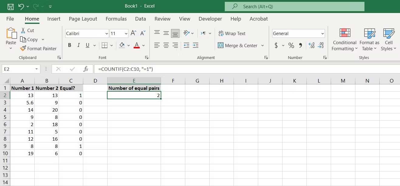 Excelで2つの値が等しいことを確認する方法
