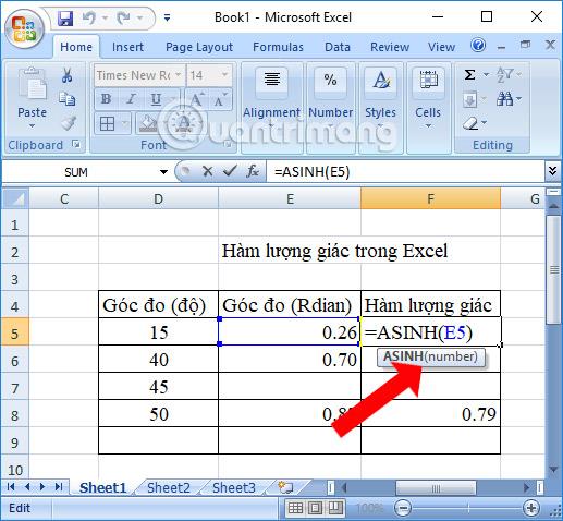 Resumen de funciones trigonométricas en Excel