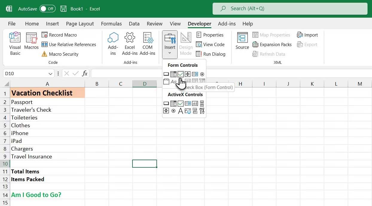 Microsoft Excelでチェックリストを作成する方法