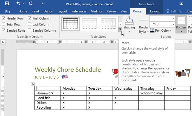 Comment insérer et créer des tableaux dans Word 2016