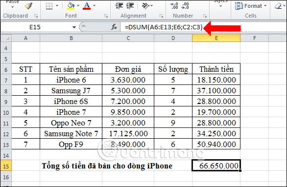 So verwenden Sie die DSUM-Funktion zum Berechnen von Summen mit komplexen Bedingungen in Excel