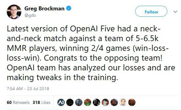 Kepintaran buatan OpenAI mengalahkan 5 pemain Dota 2 profesional