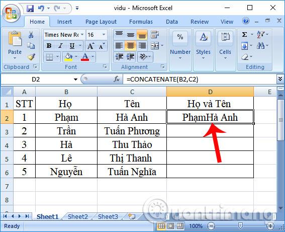 كيفية استخدام وظيفة CONCATENATE في Excel