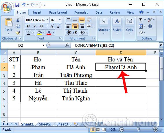 วิธีใช้ฟังก์ชัน CONCATENATE ใน Excel