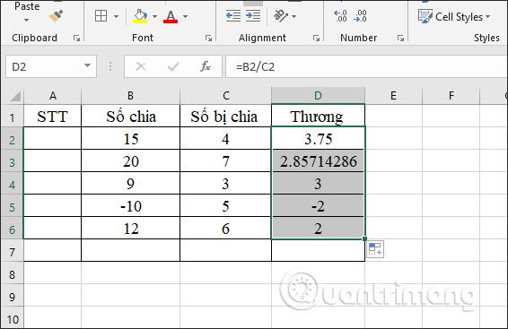 Funcția de împărțire în Excel: funcția MOD (obține restul) și funcția QUOTIENT (obține partea întreagă)