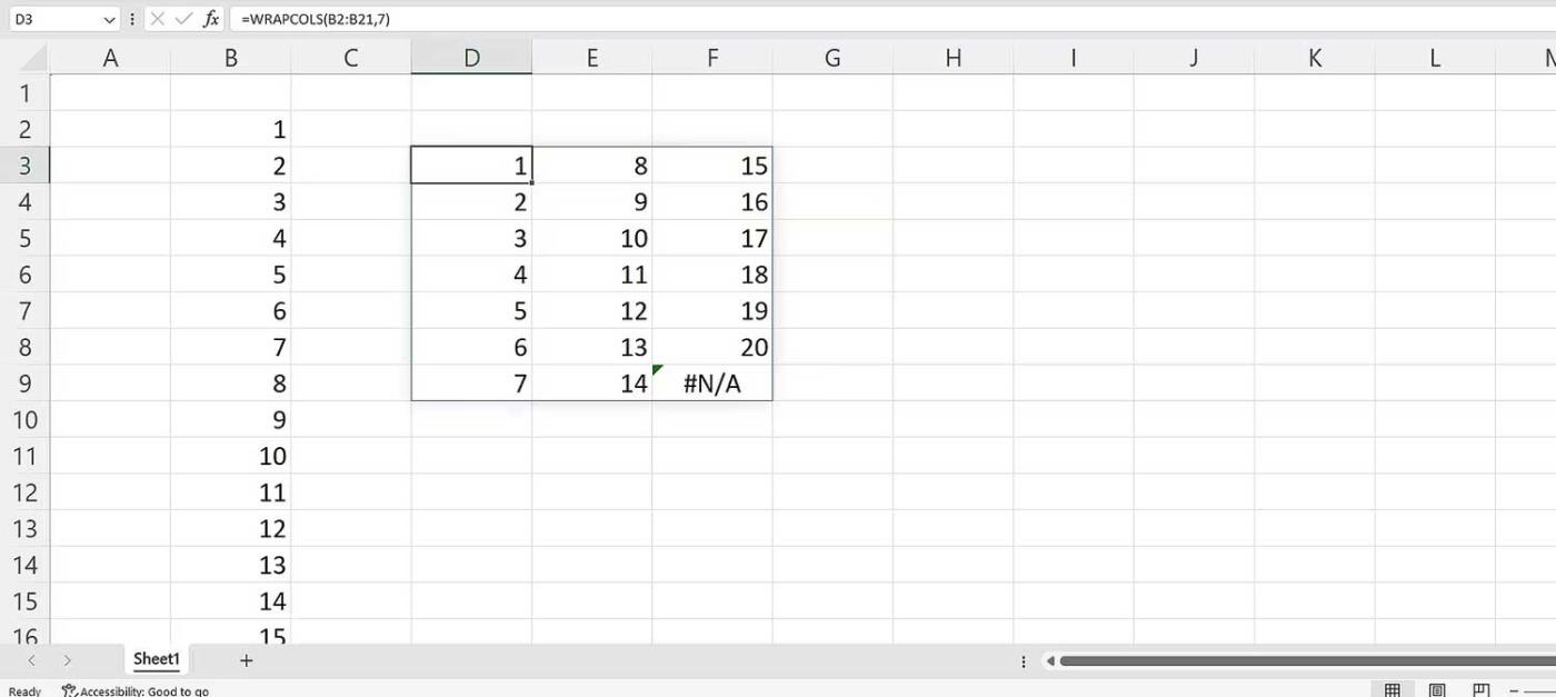 Come utilizzare la funzione WRAPCOLS in Excel