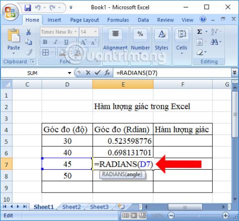 Resumen de funciones trigonométricas en Excel