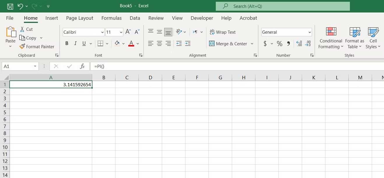 Cara menggunakan fungsi PI dalam Excel