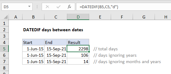 Функция РАЗНДАТ в Excel