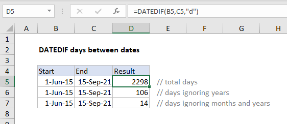 DATEDIF-functie in Excel