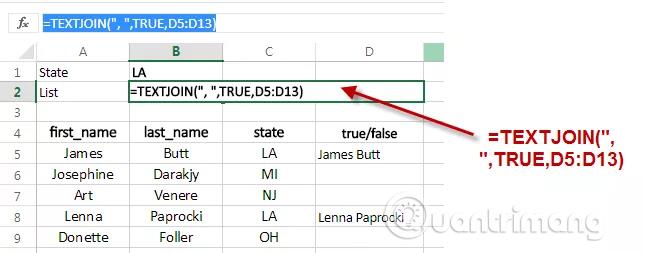 Come utilizzare la funzione TESTOJOIN in Excel 2016