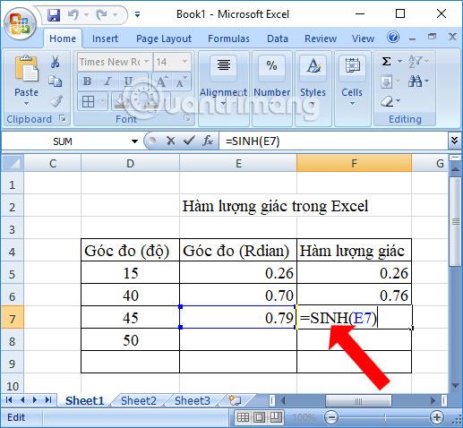 Resumen de funciones trigonométricas en Excel