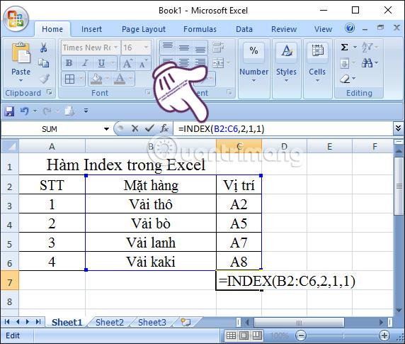 Función de índice en Excel: fórmula y uso