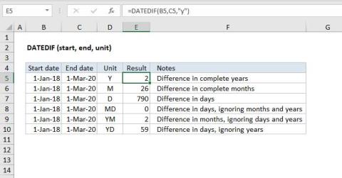 Excel 中的 DATEDIF 函數