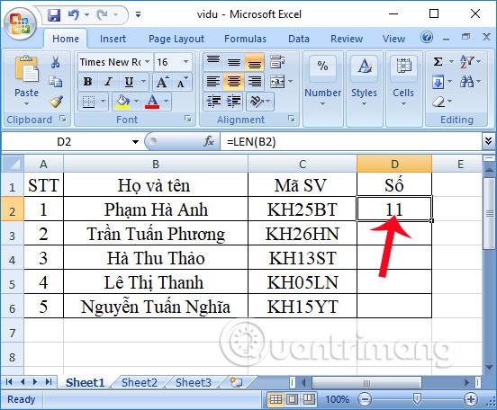 Fungsi LEN dalam Excel: Berfungsi untuk mendapatkan panjang rentetan