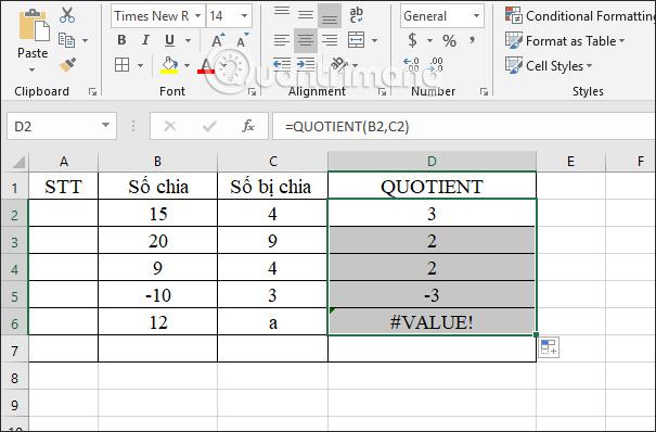 Funcția de împărțire în Excel: funcția MOD (obține restul) și funcția QUOTIENT (obține partea întreagă)