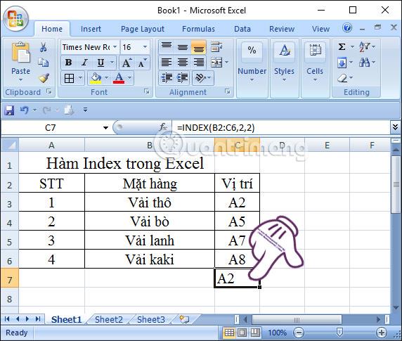 Función de índice en Excel: fórmula y uso