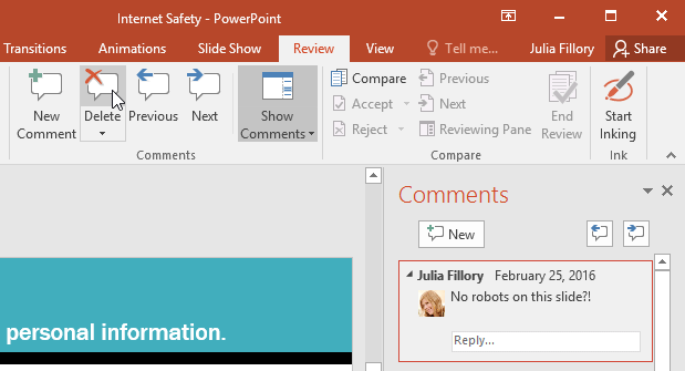 PowerPoint 2016: ทบทวนการนำเสนอ