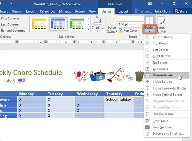 Hoe u tabellen invoegt en maakt in Word 2016