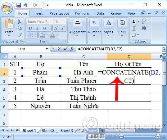 如何在 Excel 使用 CONCATENATE 函數