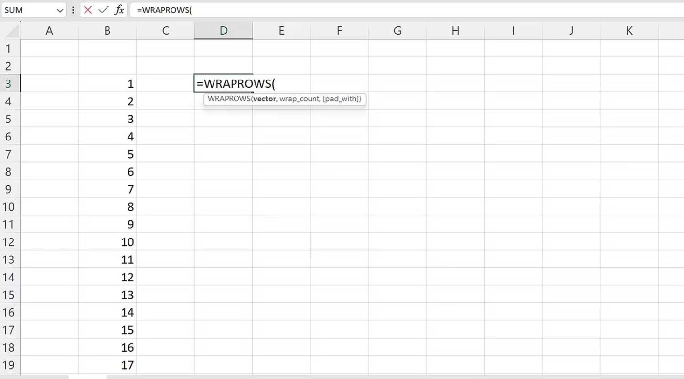 كيفية استخدام وظيفة WRAPPROS في Excel
