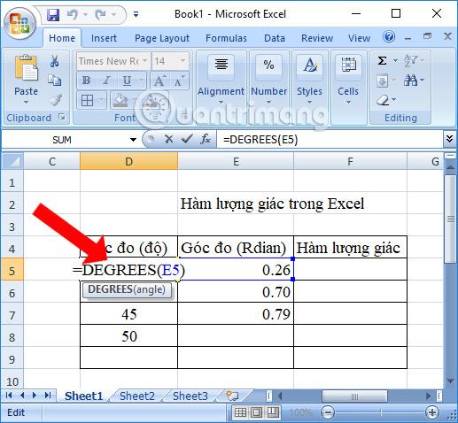 Resumen de funciones trigonométricas en Excel