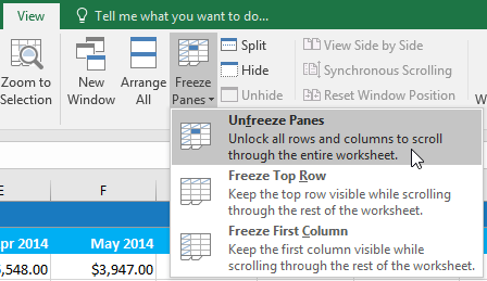 Excel 2019 (Partea 17): Înghețați rândurile/coloanele și vizualizați opțiunile