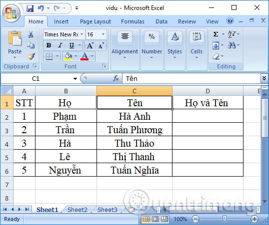 Cara menggunakan fungsi CONCATENATE dalam Excel