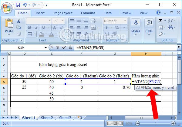 Resumen de funciones trigonométricas en Excel