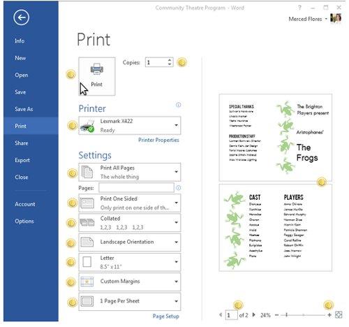 Guida completa a Word 2013 (Parte 7): Operazioni di stampa dei documenti