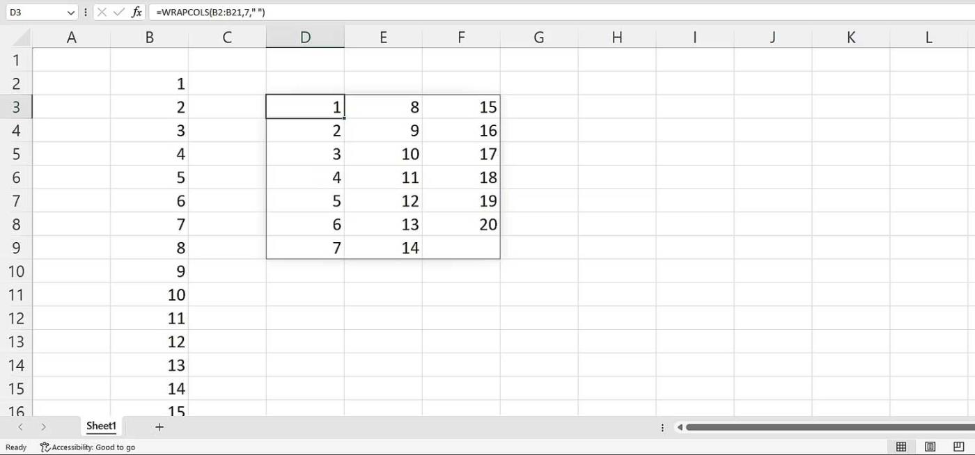 วิธีใช้ฟังก์ชัน WRAPCOLS ใน Excel