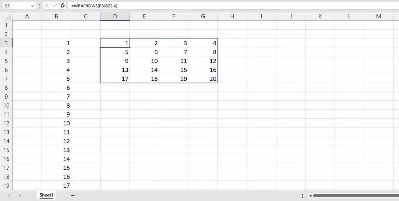 Cara menggunakan fungsi WRAPPROS dalam Excel