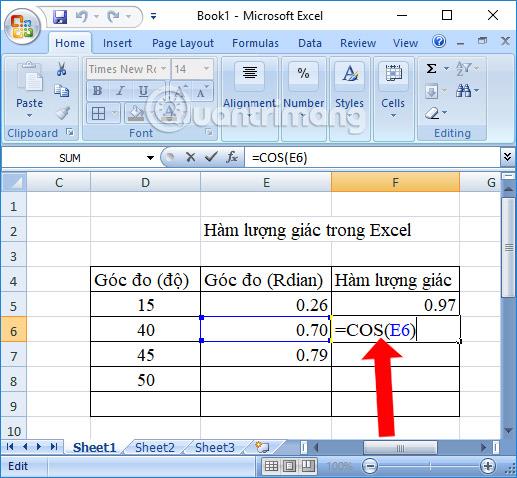 Resumen de funciones trigonométricas en Excel