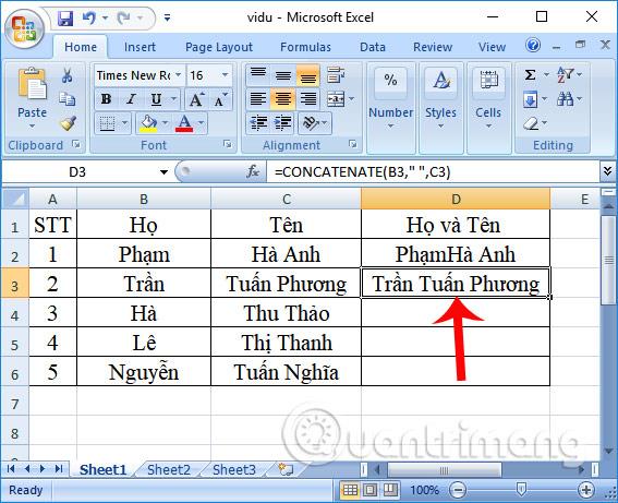 Cara menggunakan fungsi CONCATENATE dalam Excel