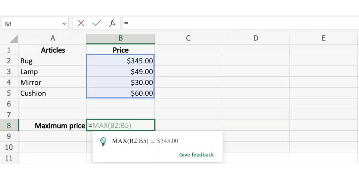 كيفية استخدام اقتراحات الصيغة في Excel على الويب