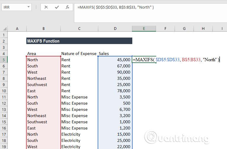 Cara menggunakan fungsi MAXIFS dalam Excel 2016