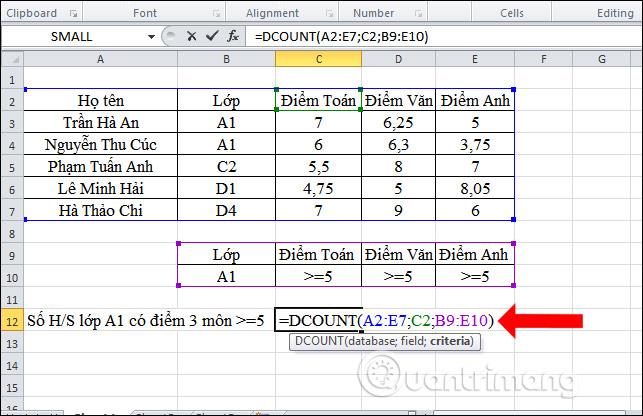 كيفية استخدام الدالة DCOUNT في Excel